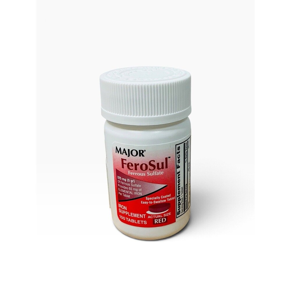 Major FeroSul (Ferrous Sulfate) 325 mg 100ct - Exp Date 08-2028